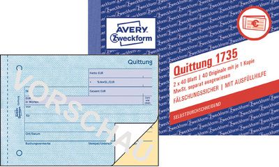 AVERY Zweckform Quittungsblock DIN A6 quer, MwSt. separat ausgewiesen