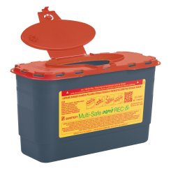Multi-Safe - Kanülen-Entsorgungsbox Recycling vario /  2,0 L /  eckig /  oval /  grau/rot /  1 Stück